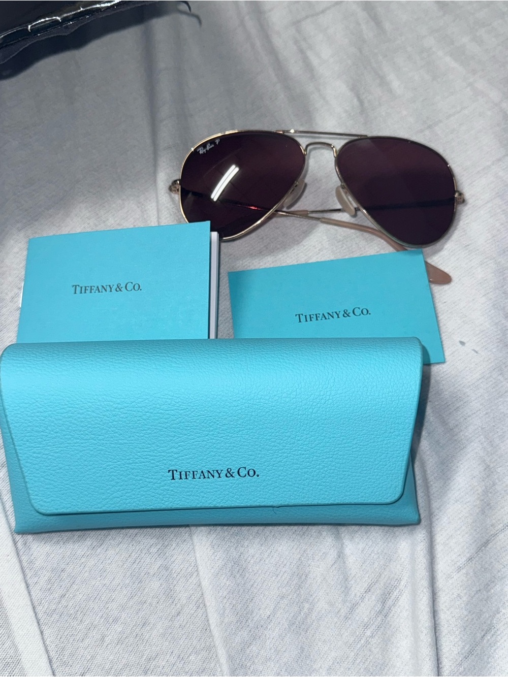 Ray-Ban Aviator II Polarized Arista Gold/Purple Classic & Tiffany Case
